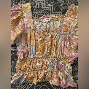 NWOT Cynthia Rowley Preppy Cinched Babydoll Blouse: Size XS